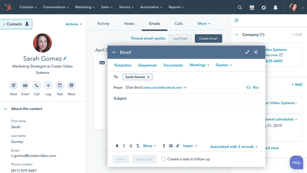 hubspot contact record dashboard